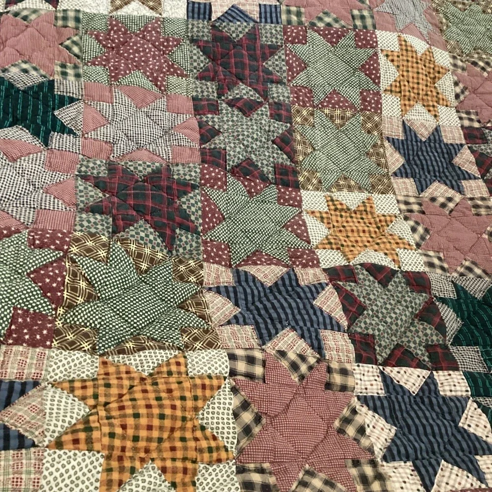 Handmade Patchwork Star Quilt Full Queen 86x96 Rustic Plaid Multi Color Vintage